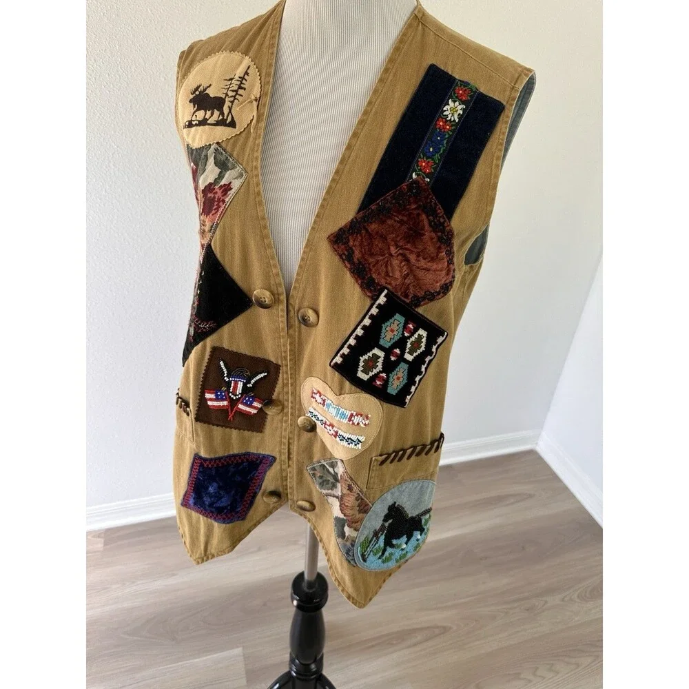 Cambridge Dry Goods Western Vest Open Front Patchwork Quilted Medium M - Picture 6 of 13